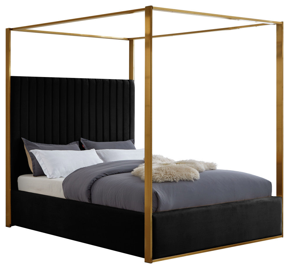Jones Upholstered Bed, Black, King, Velvet