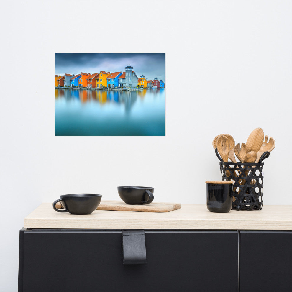 Blue Morning at Waters Edge Groningen Netherlands Wall Art Prints, 12" X 16"
