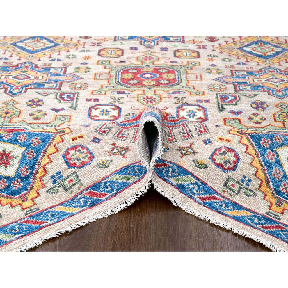 Buttery Brown Geometric Design Wool Hand Knotted Oriental Rug, 9'x11'10"