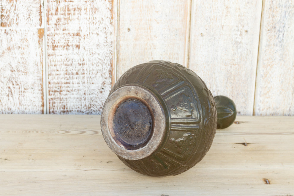 Vintage Engraved Chinese Glazed Vase