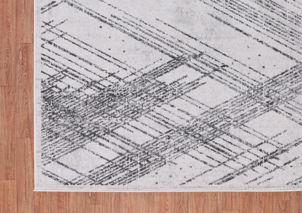 Low-Pile Sidney Ivory/Charcoal Rug, Ivory, 6'5"x9'5"