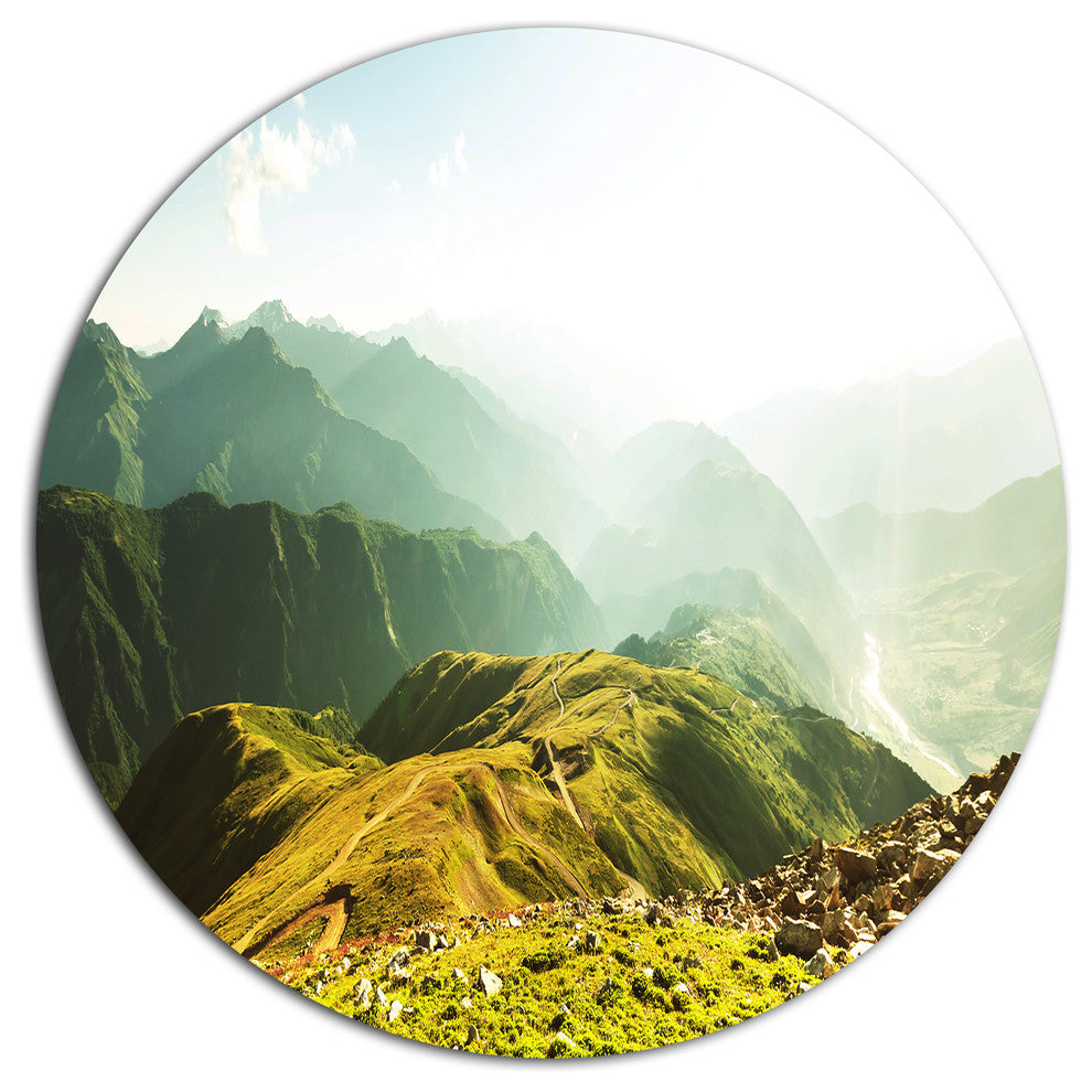 Caucasus Mountains Panorama, Landscape Disc Metal Artwork, 23"