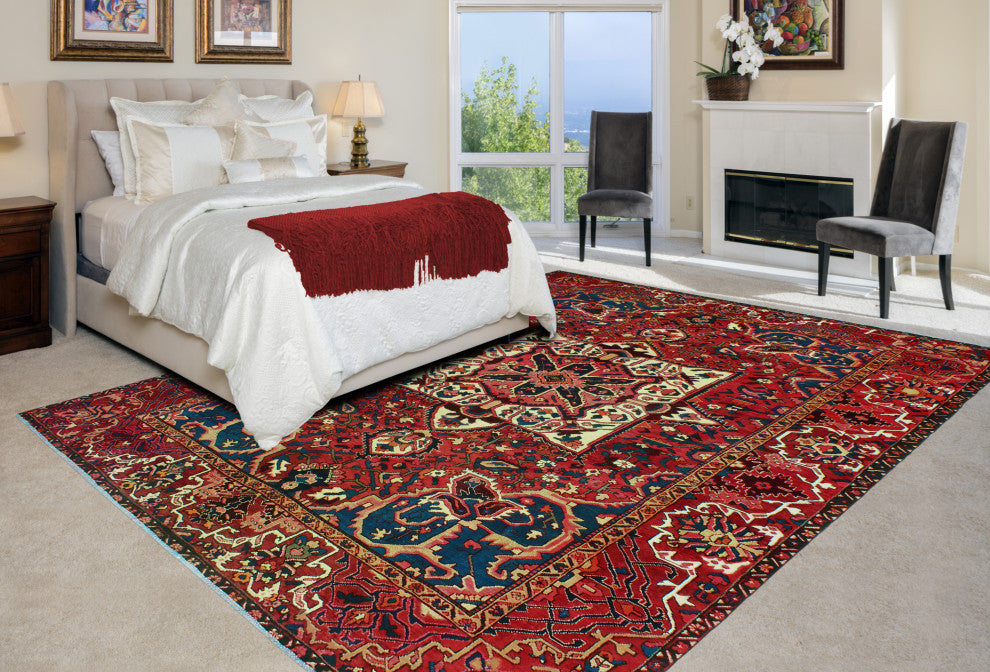 Fine Vintage Distressed Zaid Red/Ivory Rug, 9'5 x 12'9