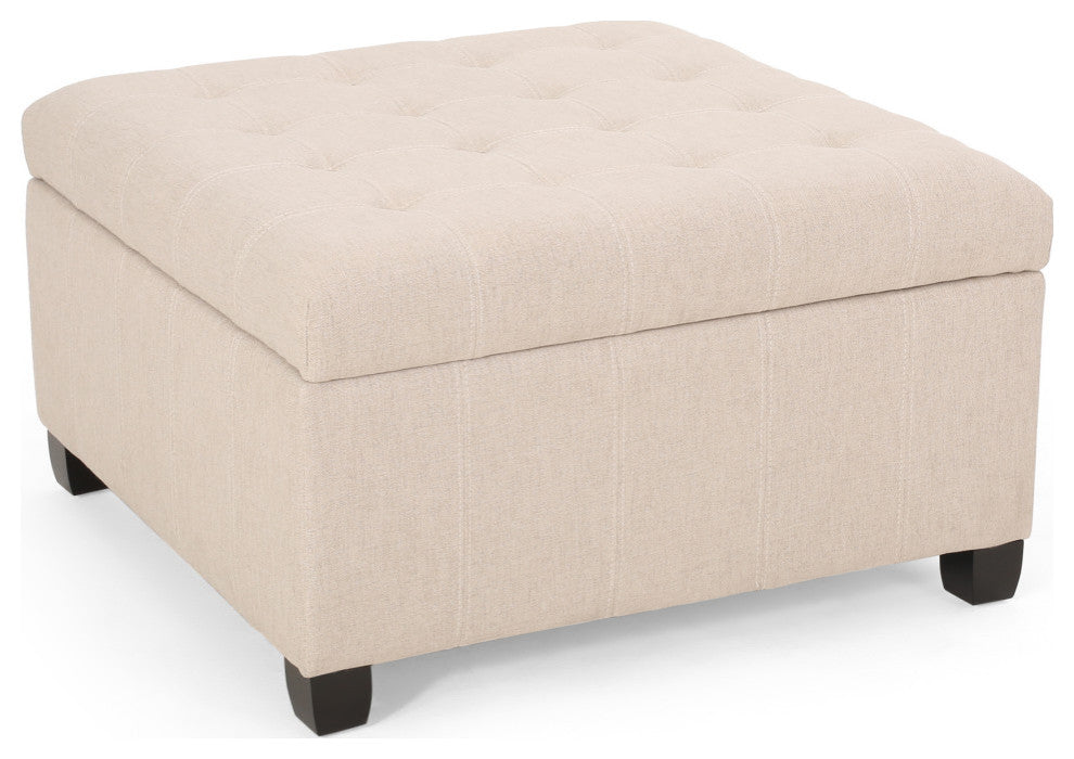 GDF Studio Lastoro Contemporary Tufted Storage Ottoman, Wheat and Dark Brown, Fabric