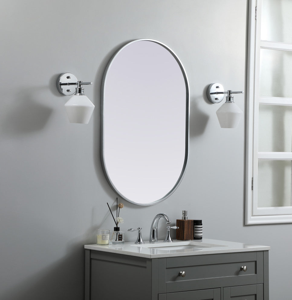 Metal Frame Oval Mirror 24X36 Inch, Silver