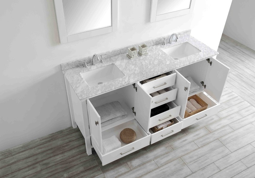 Eviva Aberdeen 72 Transitional White Bathroom Vanity White Carrera Countertop