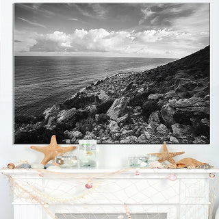 "Sunrise Over Sicily Black and White" Beach Canvas Wall Art, 32"x16"