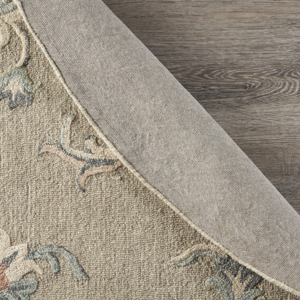 7" Round Sage and Cream Filigree Area Rug
