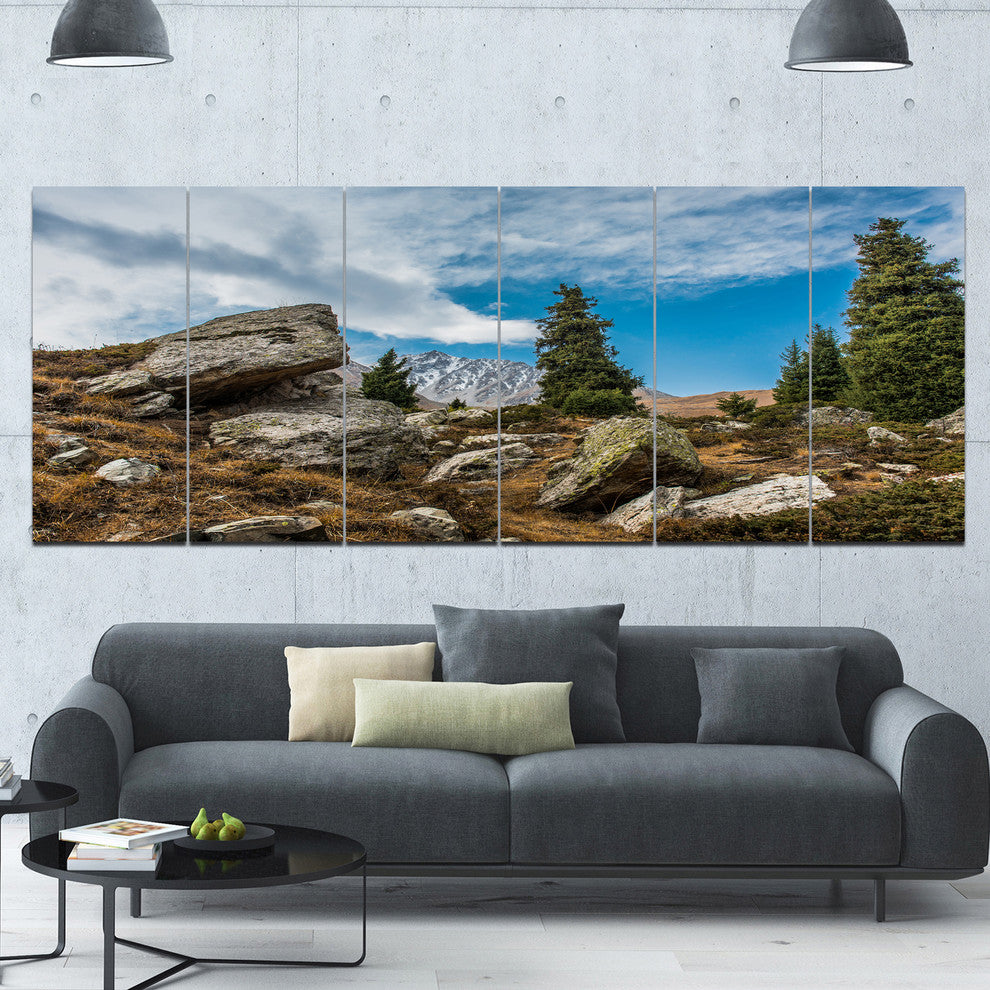 Tien Shan Mountains in Almaty, Landscape Canvas Art Print, 70"x28", 6 Panels