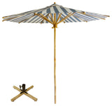 Handcrafted Bamboo Beach Patio Umbrella With Base, Navy and White