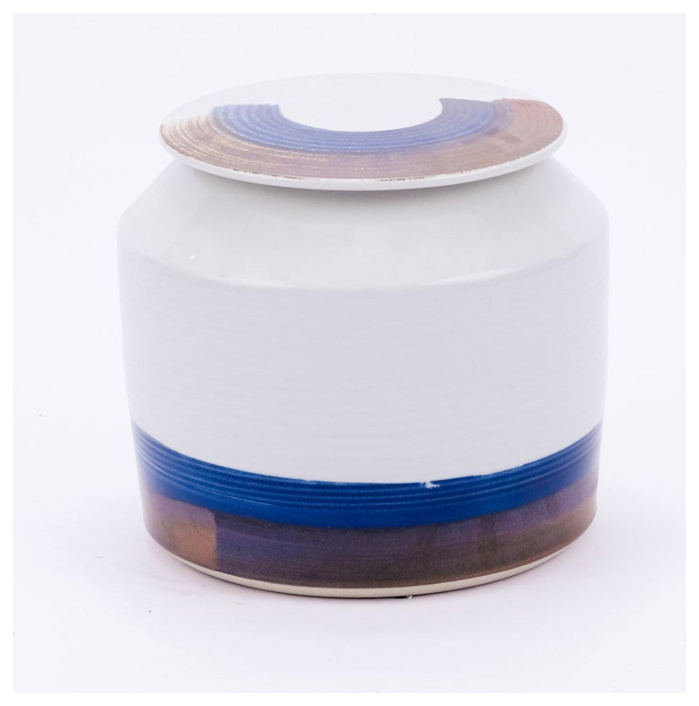 B&W Brushstroke Surrounding Cylinder Jar, Short