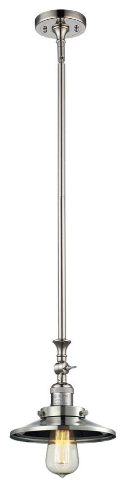 1-Light LED Railroad Mini Pendant, Polished Nickel