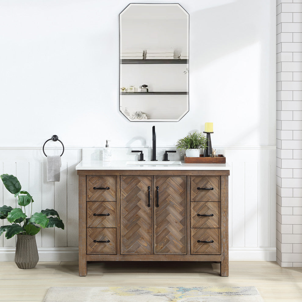 Javier Bath Vanity, Composite Stone Top, Antique Gray, 48", Single Vanity, No Mirror