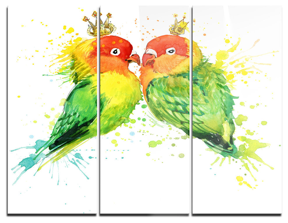 "Family Parrots" Watercolor Metal Wall Art, 3 Panels, 36"x28"