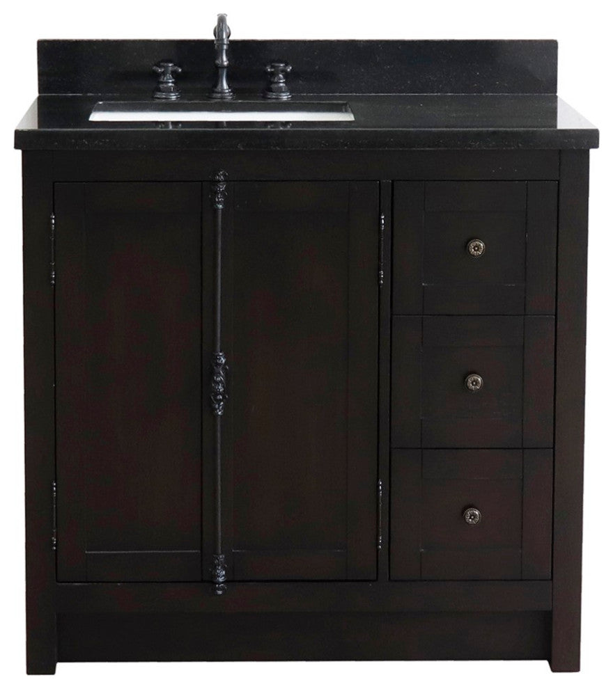 37" Vanity, Brown Ash With Black Galaxy Top, Left Doors/Left Rectangle Sink