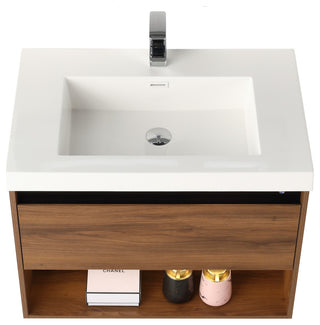 Wall Mounted Bathroom Vanity and Sink, Brown Walnut, 30'' Acrylic