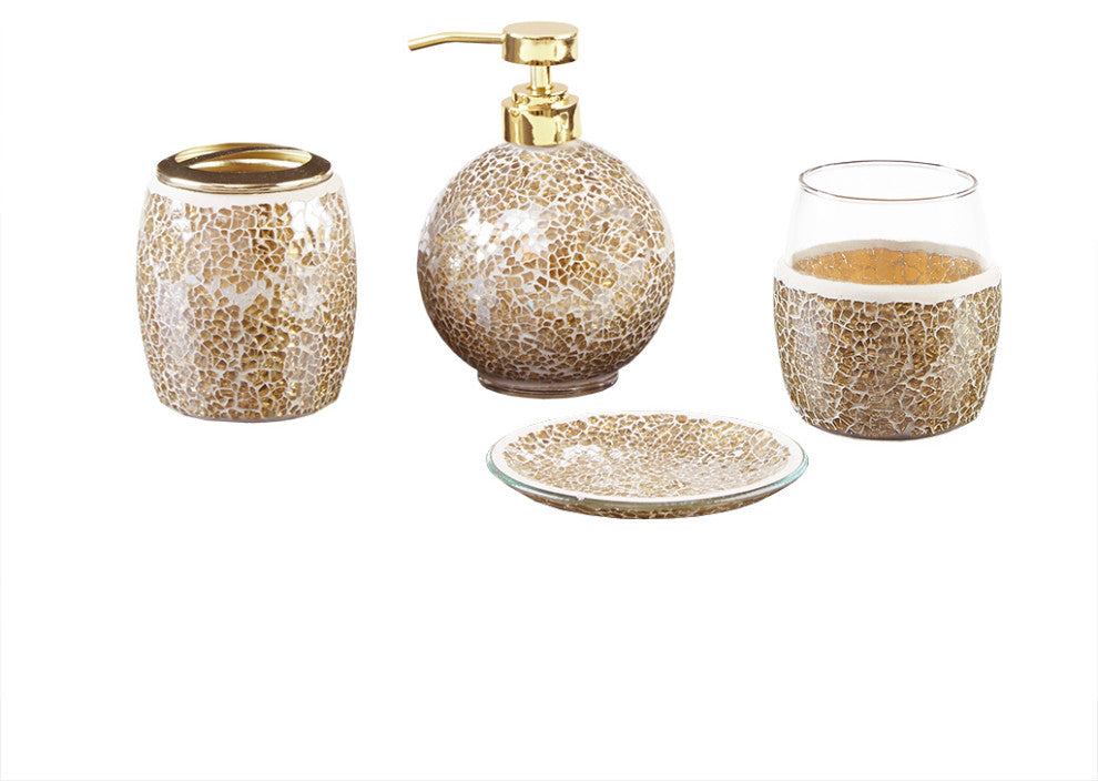 Madison Park Mosaic 4 Piece Bath Accessory Set, Gold
