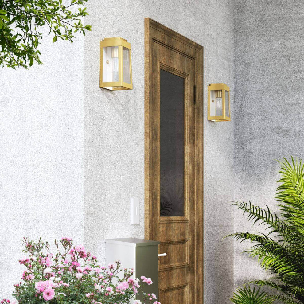 Livex Oslo 1 Light 10" Tall Satin Brass Outdoor Wall Lantern