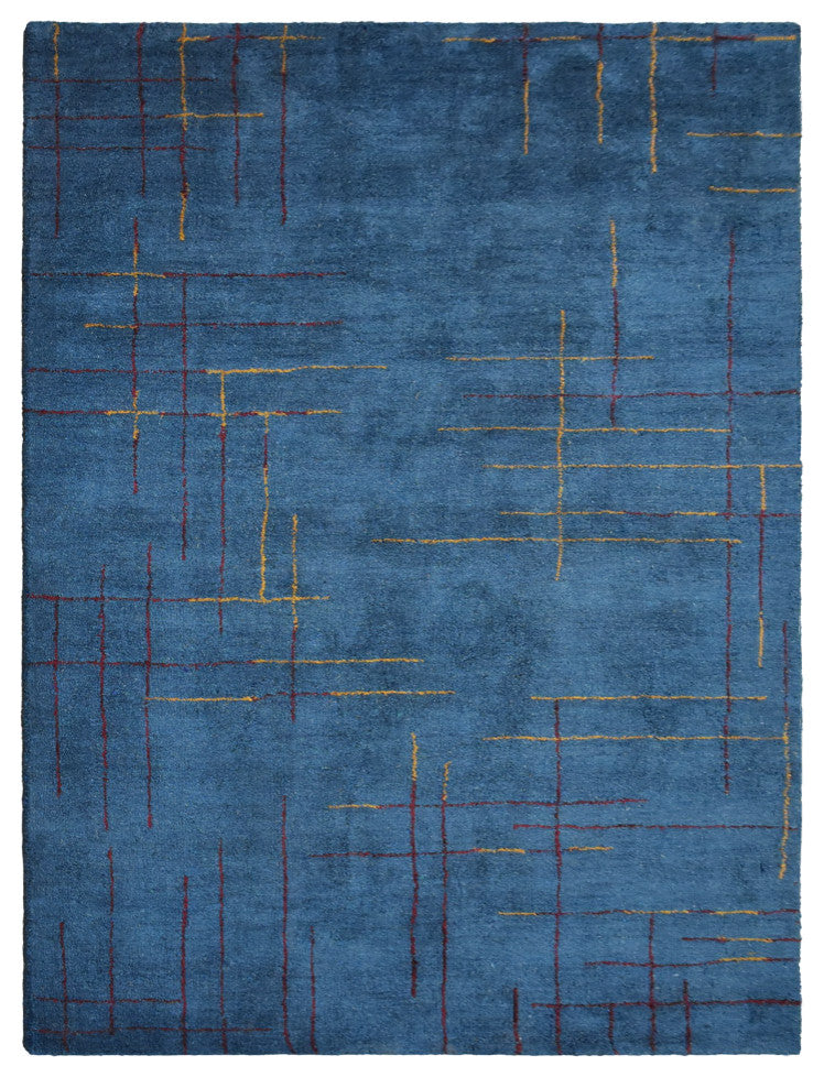 HAND KNOTTED LOOM SILK ECO-FRIENDLY RUGS-5'x8',Rectangle,Blue Red,Contemporary