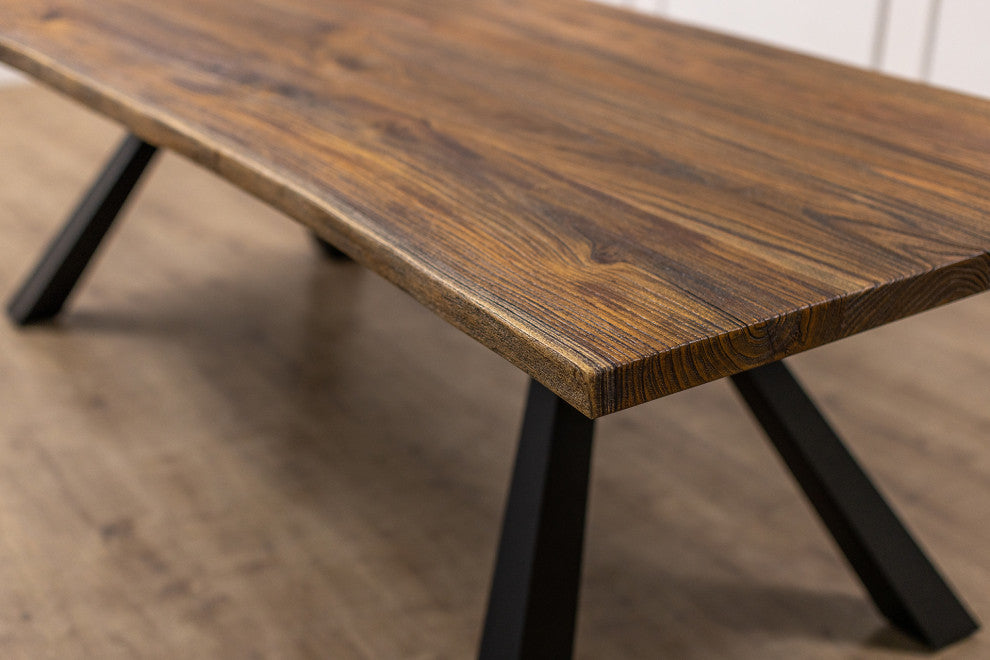 Solid Teak Live Edge Dining Table With Metal Legs, 84x40