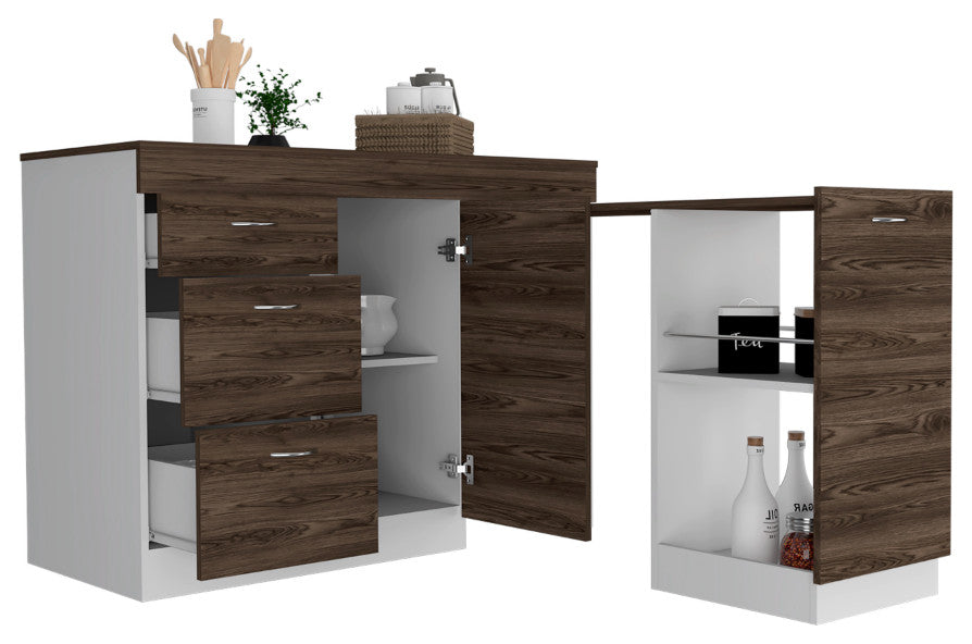 Kitchen Island Metask, Kitchen, White / Dark Walnut