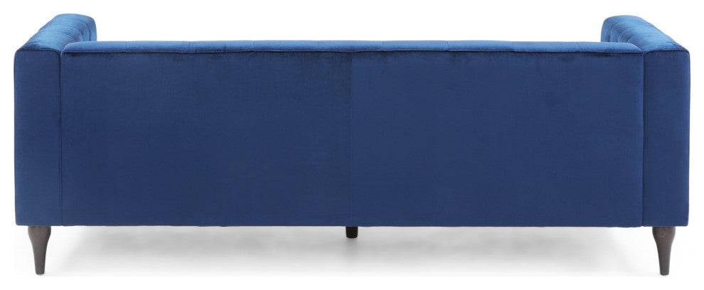 Admiral Contemporary Tufted 3-Seater Sofa, Midnight Blue/Espresso/Gold, Midnight Blue/Espresso/Gold