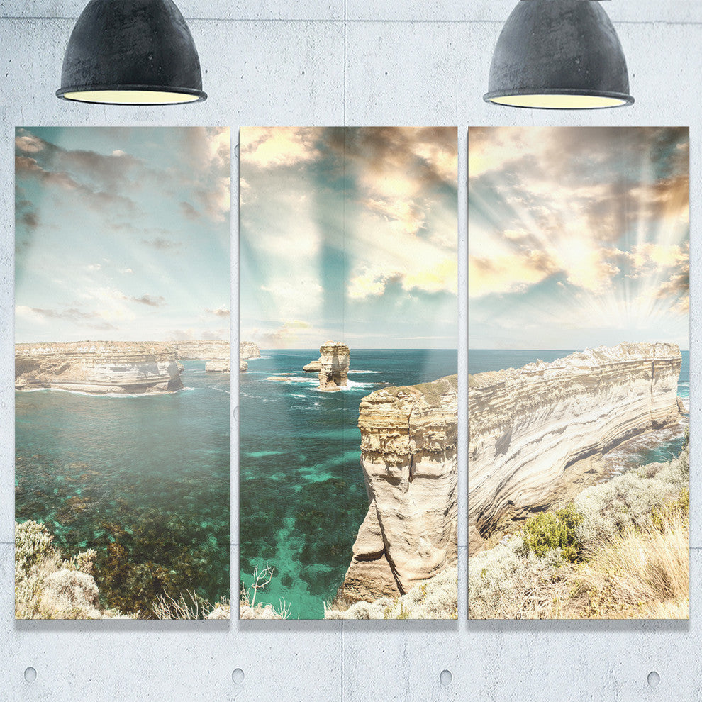 "Rocks at Great Ocean Road Victoria" Metal Wall Art, 3 Panels, 36"x28"