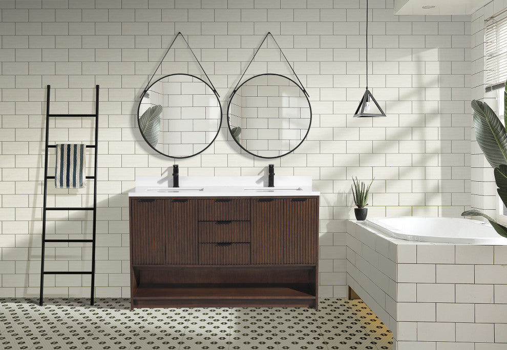 Ari Kitchen and Bath San Diego Bath Vanity, Walnut, 55", Double, Freestanding