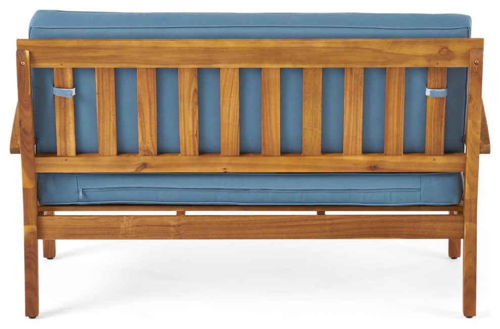 GDF Studio 4-Piece Peyton Acacia Wood Chat Set With Water Resistant Cushions, Blue