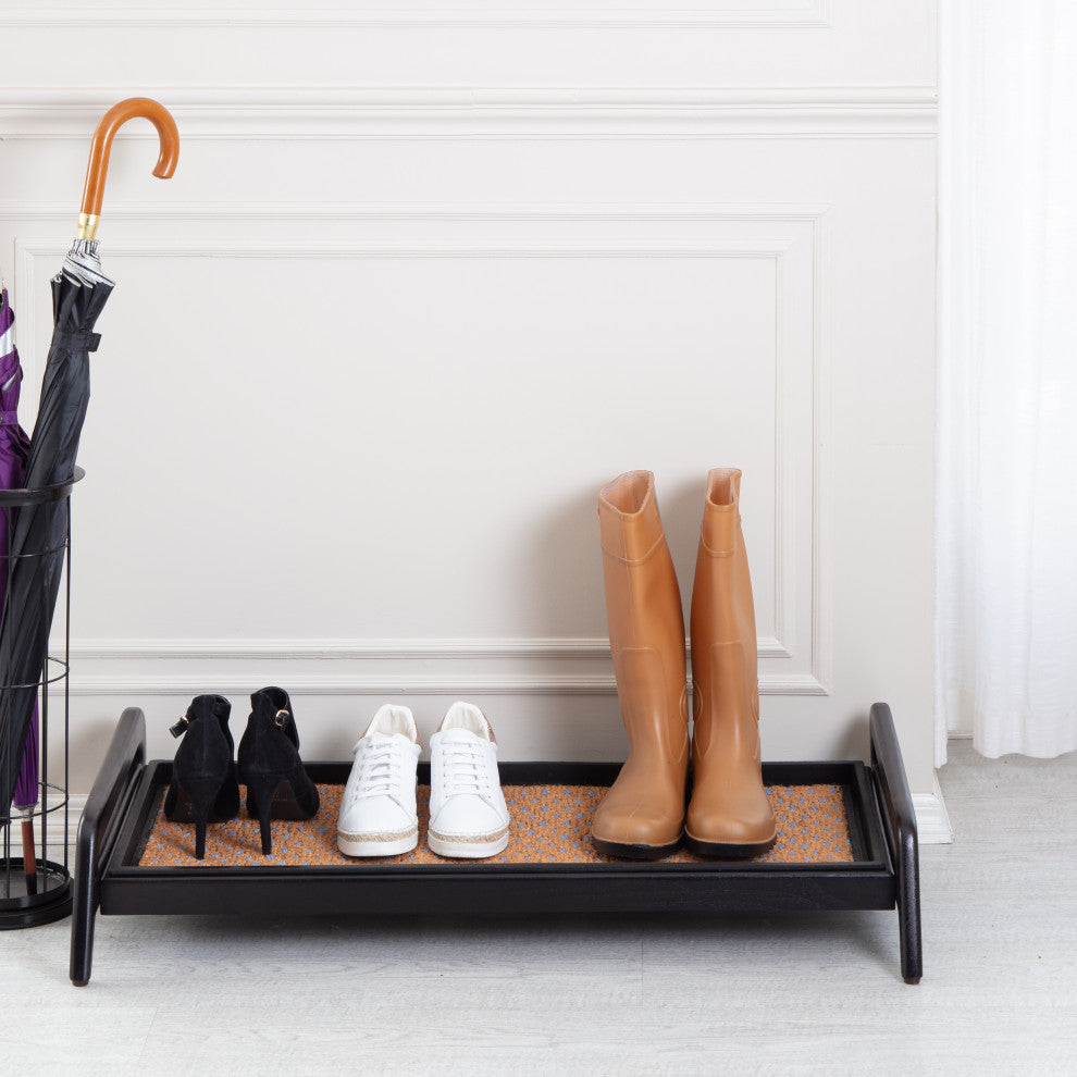 Single-Tier Black Stand With 3-Pair Rubber Boot Tray My Blue Heaven
