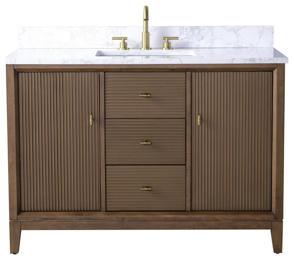 Vanity Art Bathroom Vanity with Engineered Marble Top and Sink, Walnut, 48", Golden Brushed