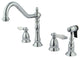 Kingston Brass Widespread Kitchen Faucet With Brass Sprayer, Polished Chrome