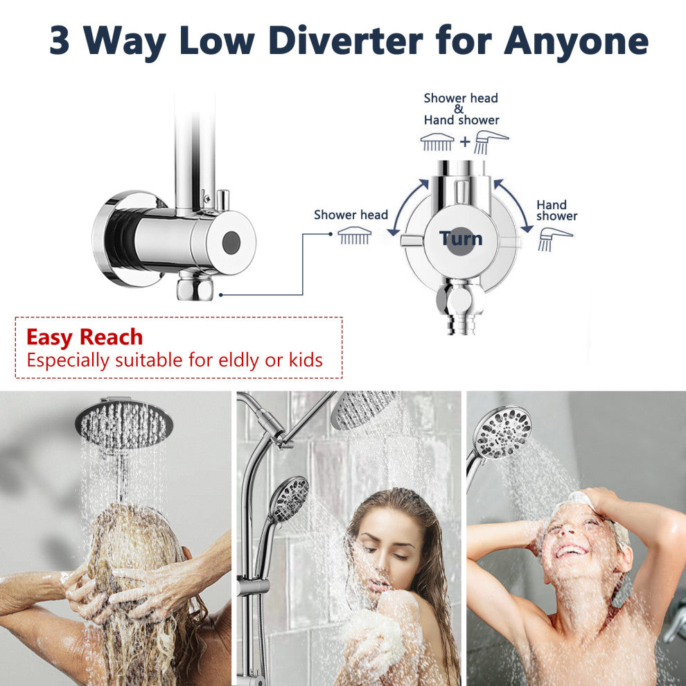 Rainfall 8" Round Shower Head With High Pressure Handheld Sprayer Set, Chrome