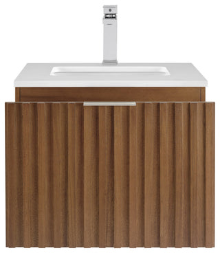 Terra Bathroom Vanity, Walnut/Brushed Nickel, 24", White Quartz Top