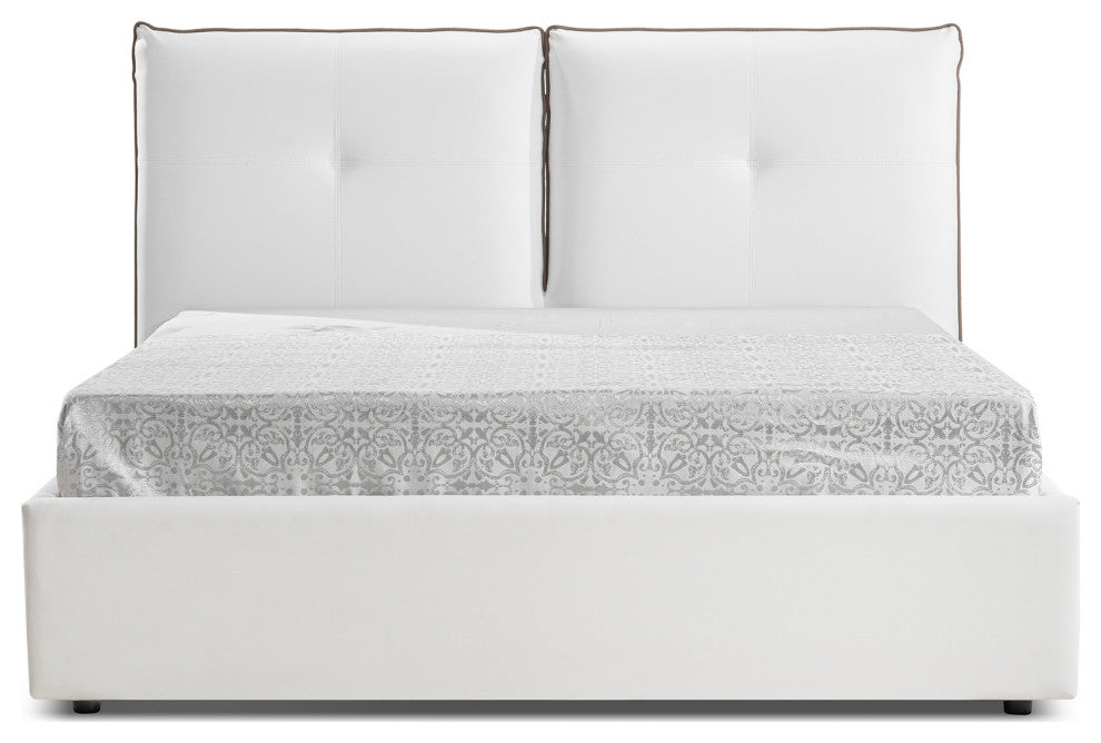 Aria Queen Storage Bed in White PU Leather