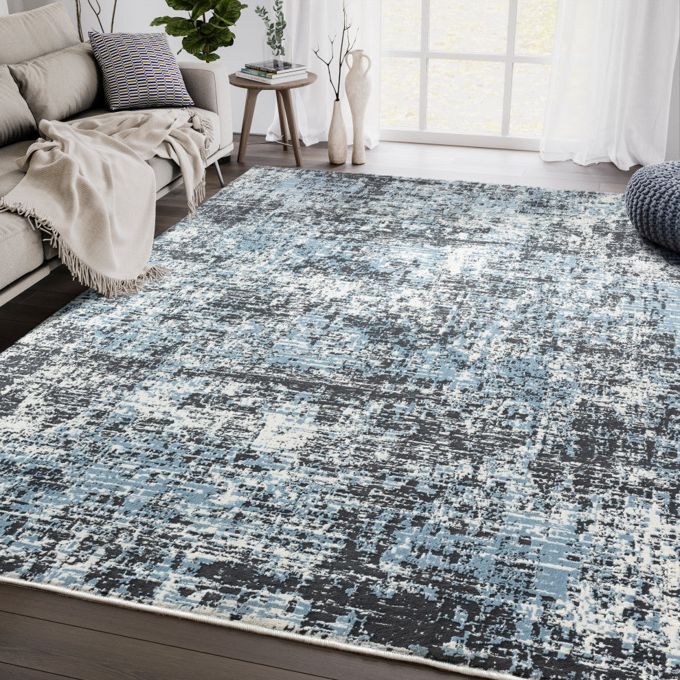 Abani Aspen Collection ASP130A Black Blue Abstract Area Rug