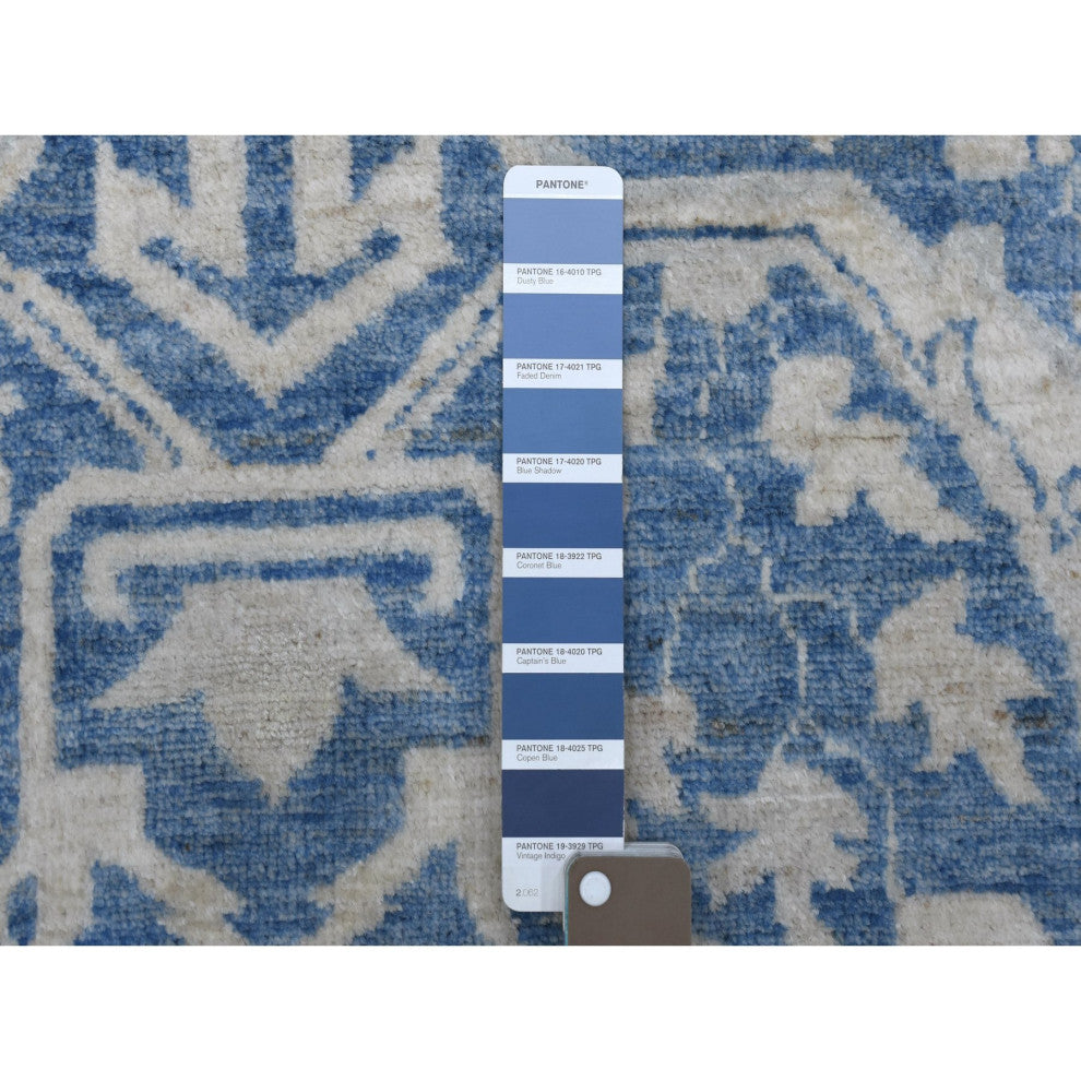 Denim Blue, Soft Wool Hand Knotted White Wash Peshawar, Rug, 9'8"x13'5"