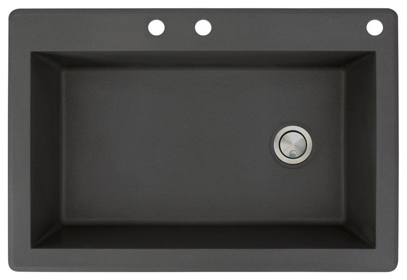 Radius 33" silQ Granite Drop-in Single Bowl Kitchen Sink with 3 Holes in Black