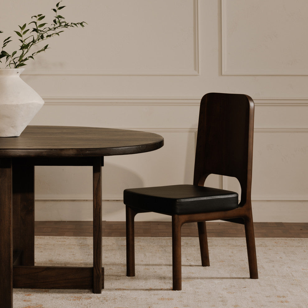 Kerr Dining Chair Walnut Stained Black Vegan Leather-Set of Two