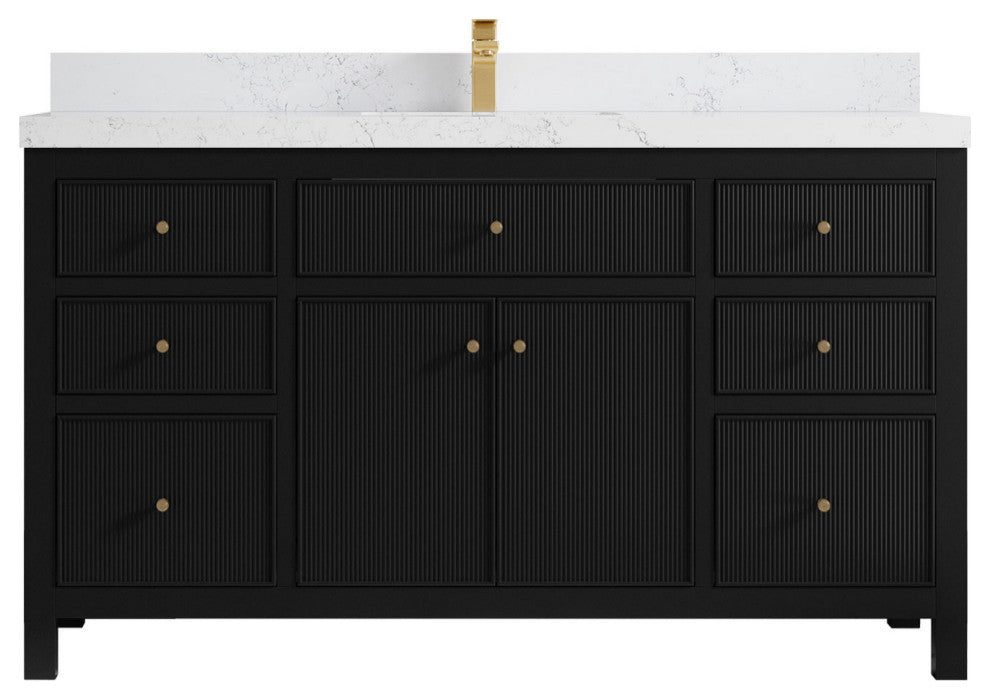 Sonoma 60 Single Sink Reeded Bathroom Vanity in Black 2" Empira White