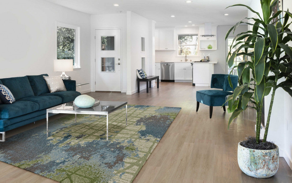 HomeRoots 8'x11' Green Blue Machine Woven Abstract Indoor Area Rug