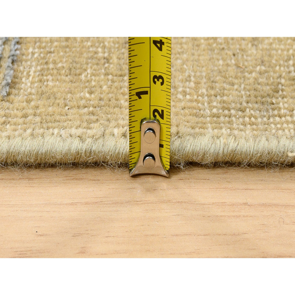 Honey Brown, Silk With Textured Wool, Hand Knotted, Runner, Rug, 4'0" x 12'0"