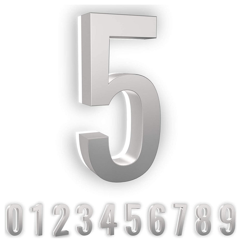Address Numbers, 7-in. Durable ABS-Polymer, Silver, 5