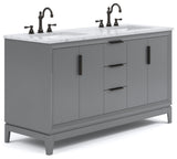 Elizabeth 60" Double Sink Carrara White Marble Vanity, Cashmere Gray