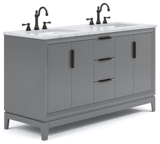 Elizabeth 60" Double Sink Carrara White Marble Vanity, Cashmere Gray