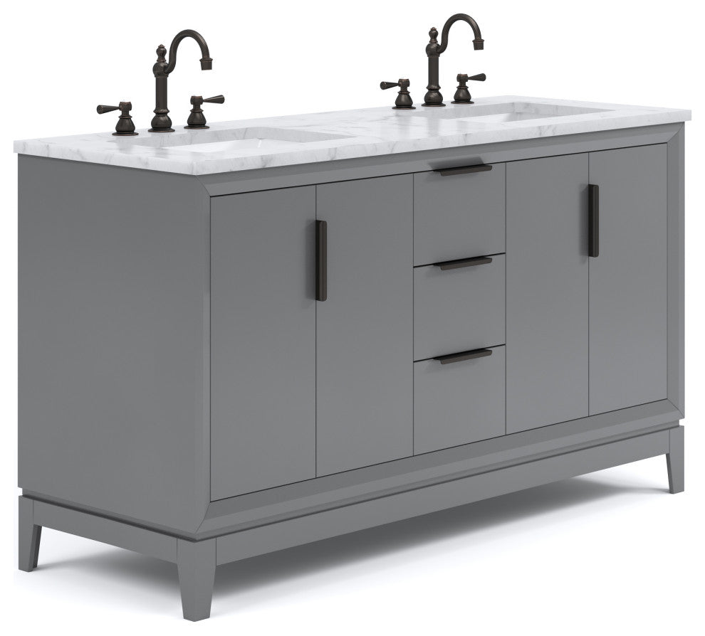 Elizabeth 60" Double Sink Carrara White Marble Vanity, Cashmere Gray