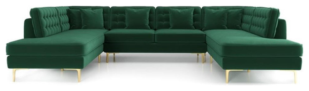 Cale Modern Living Room U-Shaped Velvet Corner Sectional Couch in Green