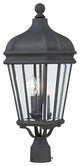3-Light Post Mount, Black With Clear Beveled Glass
