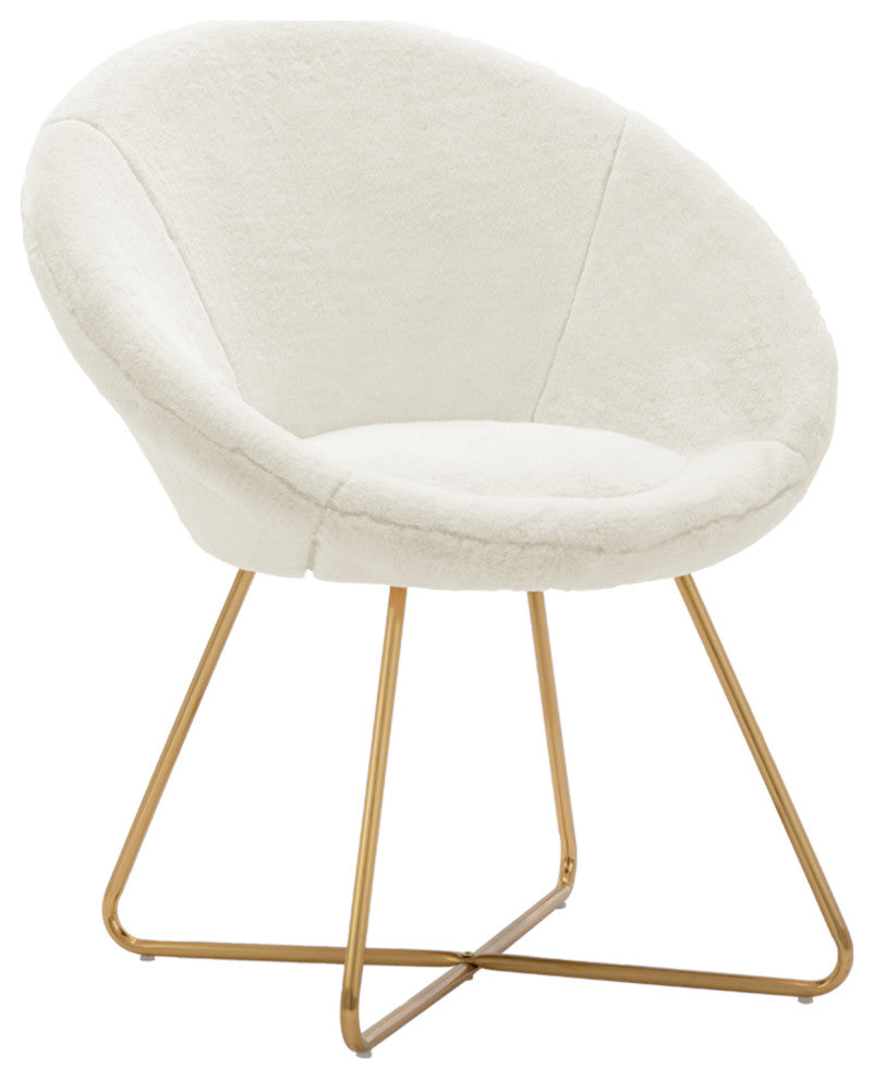 Fuzzy Faux Fur Papasan Accent Chair, White