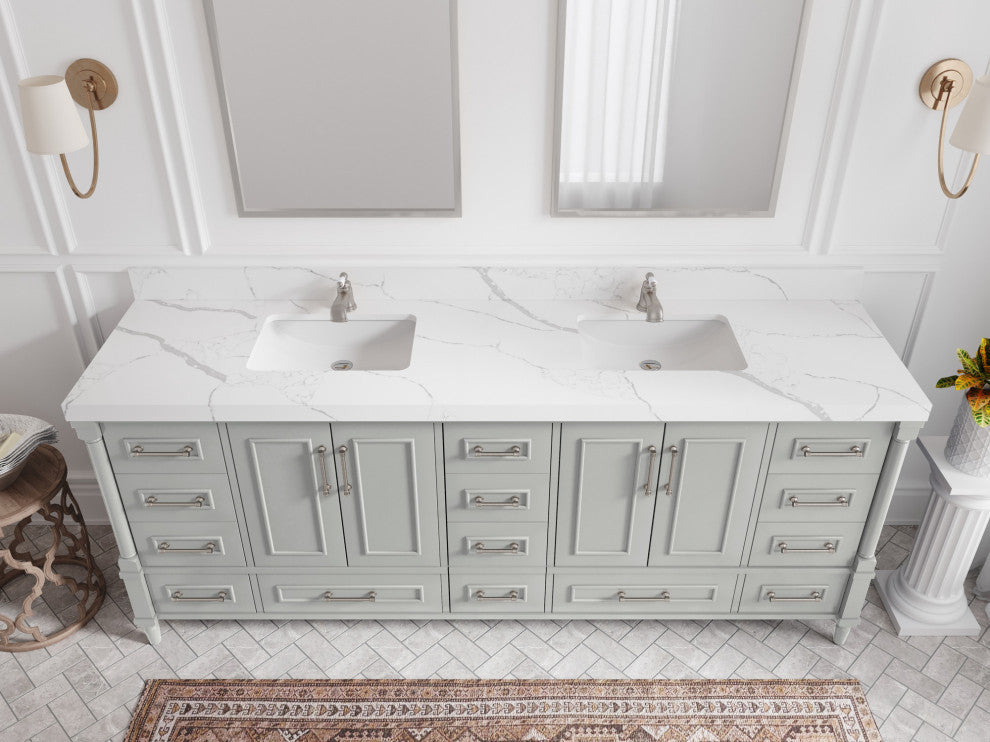 Aberdeen 84 Double Sink Bath Vanity in Coventry Gray 2" White Quartz